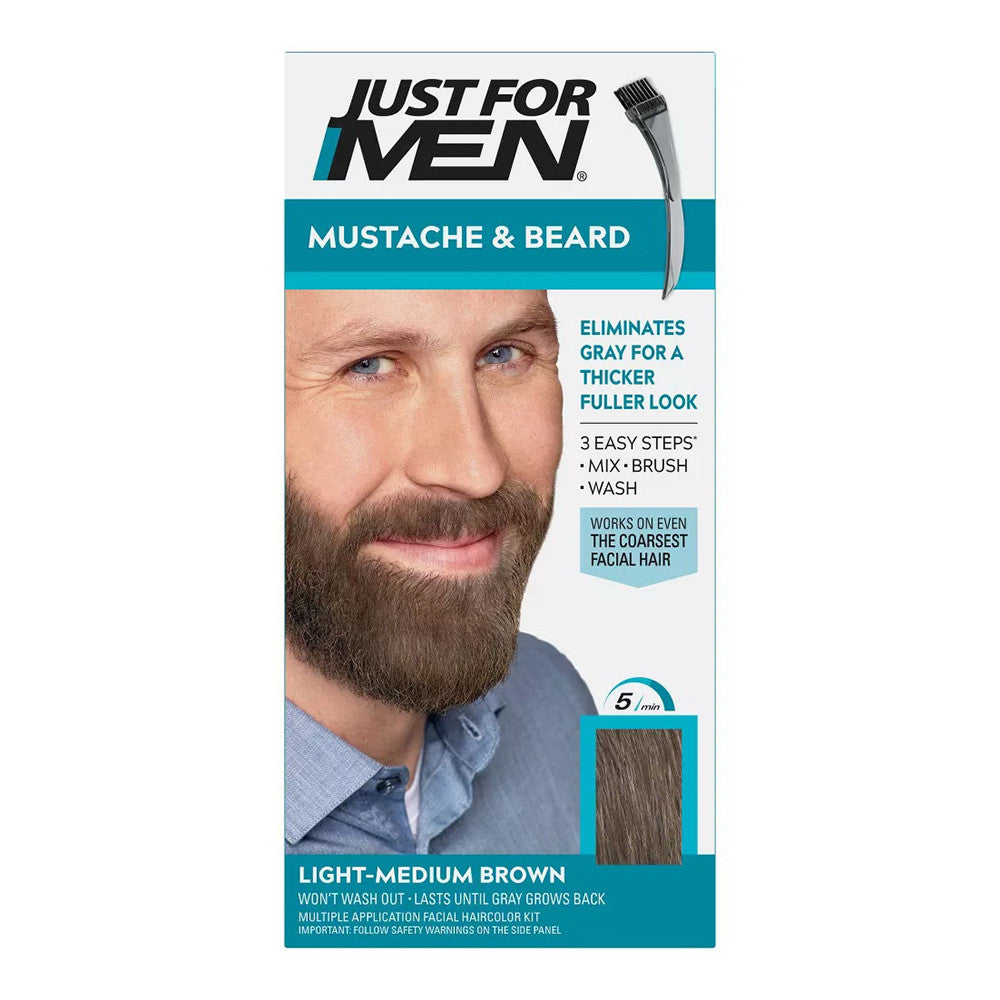 Just For Men Brush-In Mustache, Beard And Sideburns, Light-Medium Brown - Kit